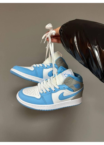 Серые демисезонные кроссовки мужские nike air jordan 1 mid blue grey premium найк аир джордан No Brand