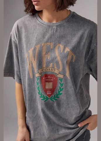 Темно-сіра літня футболка в техніці тай-дай з написом west - темно-сірий Lurex