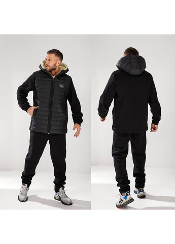 Чорний зимній чоловічий теплий костюм з хутряною підкладкою та стьобаними вставками брючний No Brand