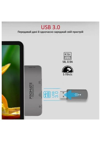 Концентратор (padhub-pro.grey) Promate USB Hub 4 ports padhub-pro.grey (366695963)
