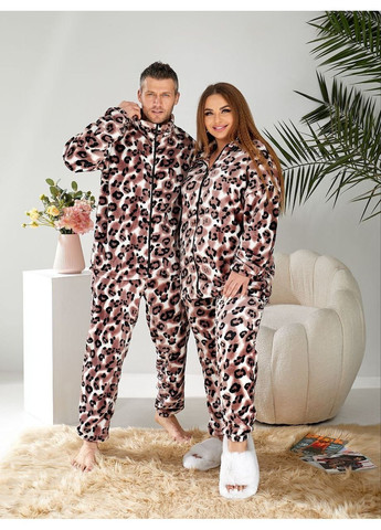Коричнева піжама жіноча леопардова тепла без капюшона No Brand