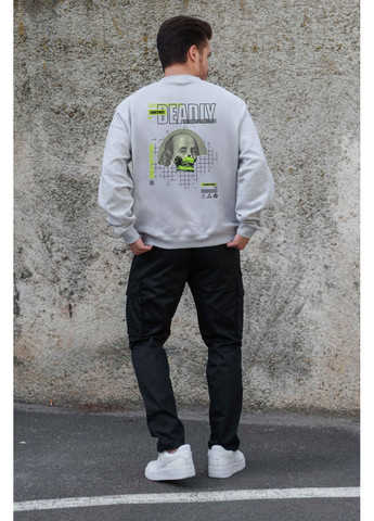 Сірий чоловічий утеплений оверсайз світшот на флісі з принтом deadly Without однотонний без декору (361267573)