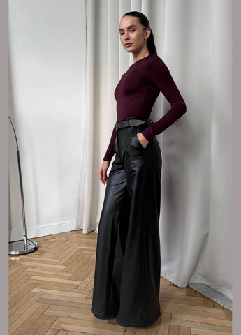 Брюки-палаццо черного цвета из эко-кожи Jadone Fashion (308284266)