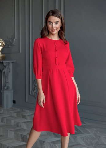 Червона ділова, коктейльна, вечірня сукня з ґудзиками кльош, дзвін, сукня-сорочка No Brand однотонна