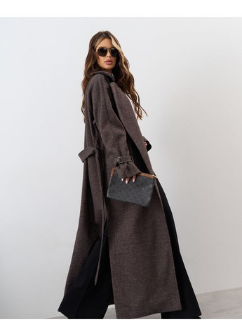 Темно-коричневе демісезонне Кашемірове пальто максі довжини оверсайз ISSA PLUS