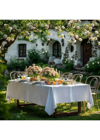 Скатерть атласная праздничная Leeseph 145×260см белая Мальва (369669521)