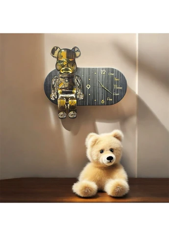 Годинники дитячі настінні "Bearbrick Iron Edition" з фігуркою ведмедика та LED підсвічуванням (AA1072) Happy Life (402887903)
