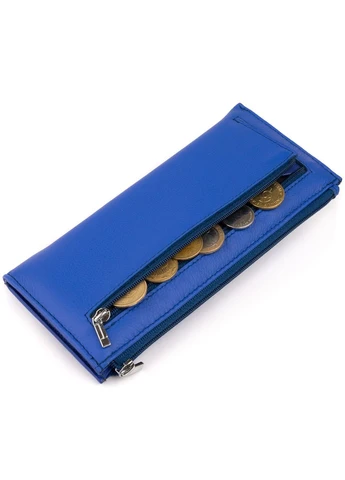Горизонтальный тонкий кошелек из кожи унисекс Синий 19х9,5х2,5 см st leather (391297540)