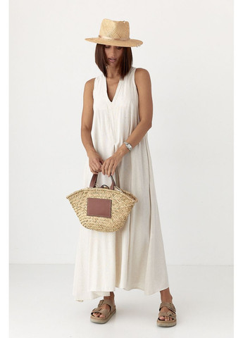 Бежевое деловое женское платье с v-образным вырезом Lurex однотонное