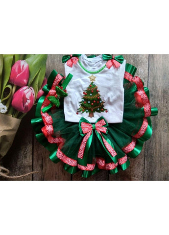 Білий святковий костюм для дівчинки "ялинка" - спідниця, обруч, реглан спідничний No Brand