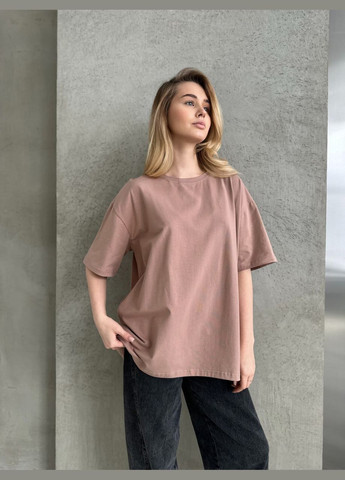 Бежева жіноча базова футболка колір мокко р.42/46 452424 New Trend