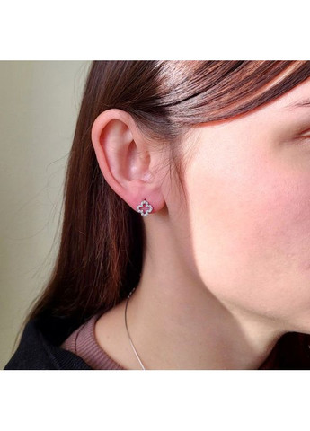 Серебряные серьги Клевер с Белыми камнями серебро 925 пробы Родированное 1623с 2.29г Nobrand (370438656)