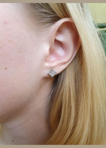 Срібні сережки пусети об'ємні квадрати з розсипом камінців No Brand (333705525)