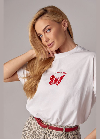 Женская футболка oversize с принтом бабочки - белый Lurex - (293292952)