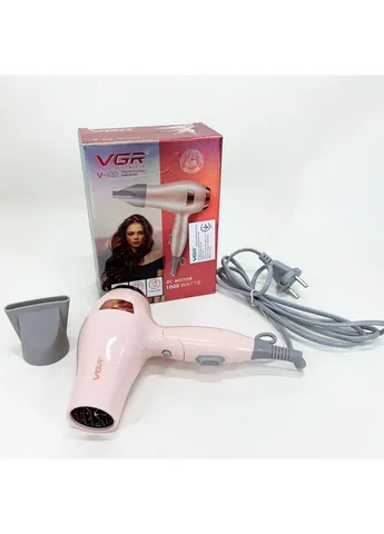 Фен для волос дорожный V-432 PINK, с концентратором 1000 Вт, ионизация и 2 режима. Цвет: розовый VGR (386148199)