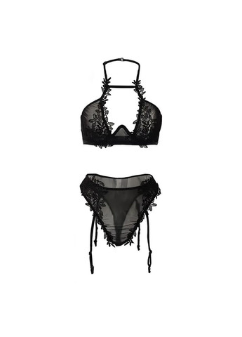 Чорний демісезонний мереживна жіноча спідня білизна з підтяжками для панчох комплект жіночой спідньой білизни обшитий мереживними нашивками. China