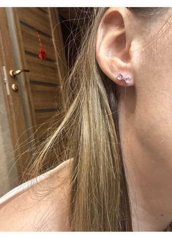 Срібні кульчики-пусети "Рожевий бантик" / На Подарунок Сережки Гвоздики No Brand (363028760)