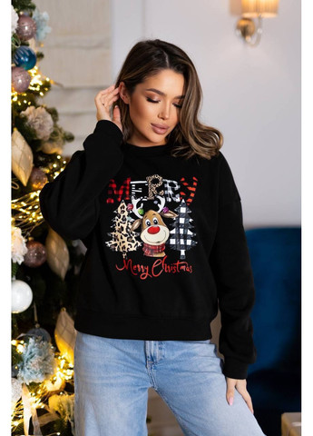 Черный женский свитшот FINO Mode рисунок без декора (367832979)