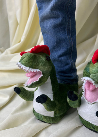 Темно-зеленые детские домашние тапочки динозавр 3d с нескользящей подошвой для кигуруми My Kigu