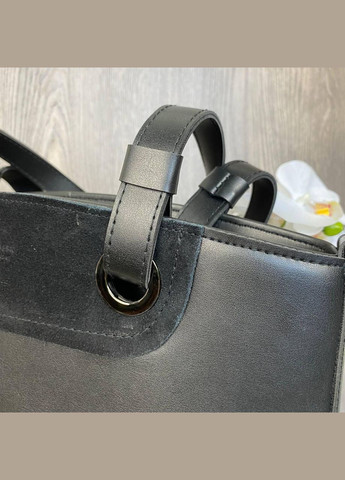 Велика жіноча сумка замшева на плече з екошкірою чорна (sku_1117) No Brand (330576625)