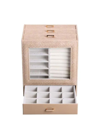 Скринька для прикрас з екошкіри 3 яруси органайзер для ювелірних виробів бежевий стильний контейнер для коштовностей ProDobro (364192446)