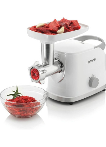Мясорубка, 1800Вт, 2.1кг/мин, 2 решетки, насадка для колбас, кеббе, томатов, 3 терки, пластик/металл, Gorenje (344558173)