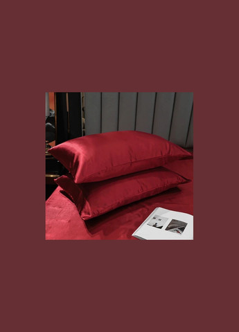 Атласное Бело-Бордовое двуспальное постельное белье 175*210 Moka textile (316631958)