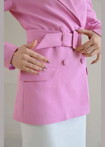 Розовый женский стильный деловой жакет розового цвета Nai Lu-na by Anastasiia Ivanova однотонный - всесезон