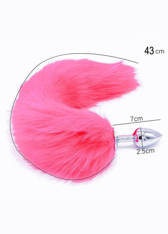 Анальна пробка з пухнастим рожевим хвостом 43 см штучне хутро діаметр 2.5 см China (317747392)