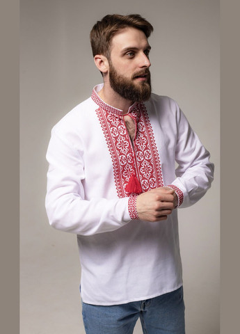 Біла вишиванка чоловіча vishivano4ka 344-2 візерунок геометричний пряма бавовна (305834692)