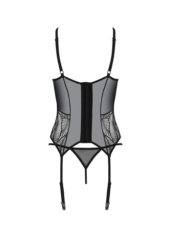 Корсет LEAFA CORSET black S/M, м'які чашки, затискачі для панчіх, стрінги в комплекті Passion (303901977)