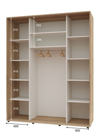 Шафа-купе дводверна 170*60*220 см Натуральний ДСП + Дзеркало Максі Комфорт Меблі (360477661)