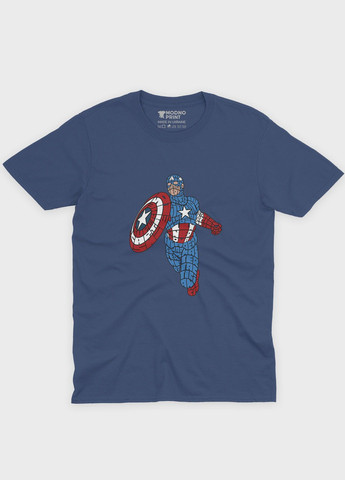 Темно-синя демісезонна футболка для хлопчика з принтом супергероя - капітан америка (ts001-1-nav-006-022-001-b) Modno