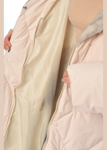 Бежевая зимняя куртка женская удлиненная еврозима на искусственном меху бежевого цвета Let's Shop