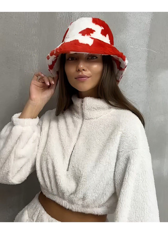 Панама женская зимняя теплая Cow меховая красная с белым No Brand (313580763)