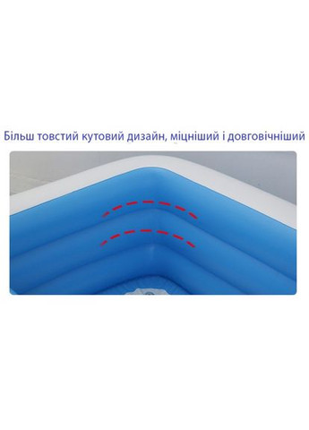 Надувной бассейн детский Компактный 290х160х50см. с 3 отдельными камерами Ультрапрочный с отливом воды и Ручным насосом Vela (273255316)