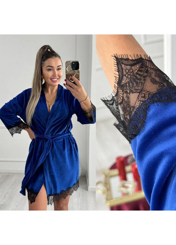 Халат 7006 велюр с кружевом и поясом Україна (372571682)