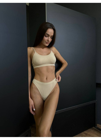 Бежевый демисезонный комплект женского белья топ и трусики с регулируемыми бретелями, спортивный комплект белья для женщин No Brand Білизна жіноча
