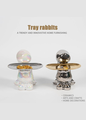 Ключница-органайзер для мелочей в виде милого кролика с подносом – отличный декор для дома Серебрянного цвета No Brand (335355599)