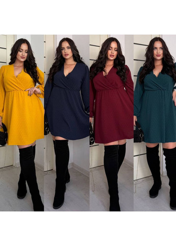 Смарагдова святковий жіноча сукня з завищеною талією та акцентом на фігурі кльош No Brand в горошок