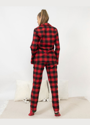 Червона всесезон піжама жіноча домашня фланелева сорочка зі штанами червона клітинка Maybel
