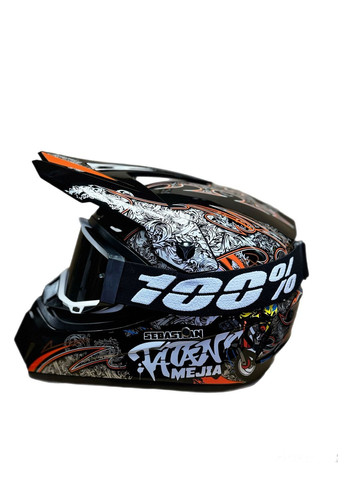 Мотошолом ендуро кросовий Helmet Sebastian + окуляри Profi Black 100% комплект No Brand (371921000)