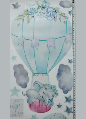 Наклейки для дитячого садка на стіни Слоники сплять на блакитних повітряних кулях (лист 30 х 90 см) Б156-19 No Brand (302242957)