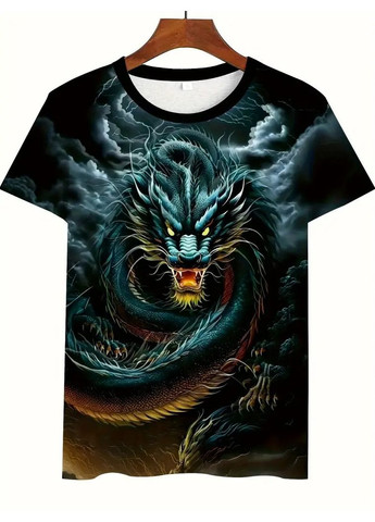 Комбінована футболка чоловіча термо дихаюча 3d принт синій дракон s 48 aurumlux040 No Brand