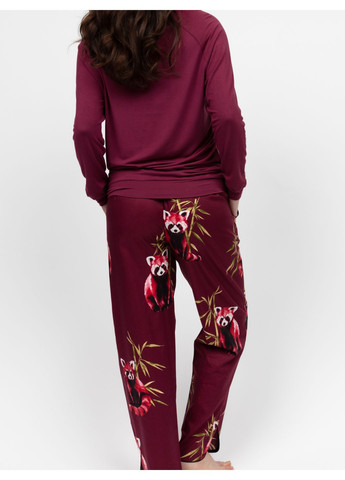 Темно-бордова всесезон піжама жіноча 5087-5082 бордовий з принтом панди футболка + штани Cyberjammies Yasmin