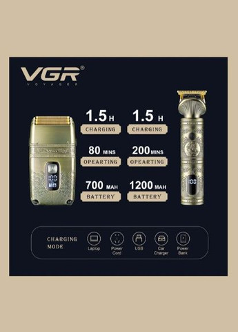 Чоловічий триммер та шейвер на акумуляторі з насадками, безпечна бритва 2в1 pro, пристрій для стрижки волосся VGR 649 (303928691)