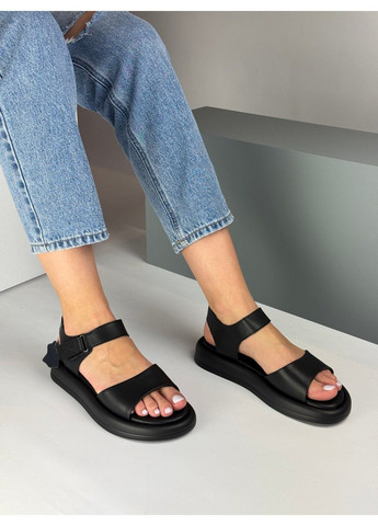 Черные 379 босоножки кожаные черные Hengji