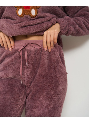 Фіолетова всесезон піжама жіноча тепла з капюшоном велюрсофт ведмедик кофта + брюки Nicoletta