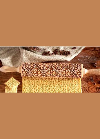 Скалка деревянная с резным рельефным узором для печенья. №23 Лилии No Brand 4727 (325452702)