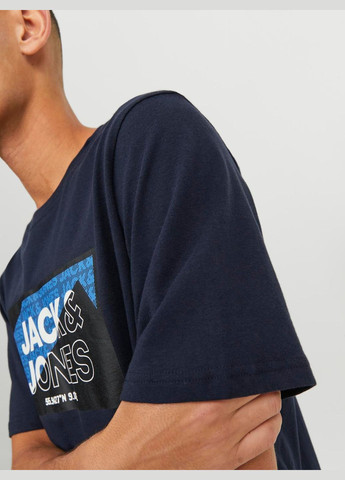 Темно-синяя футболка basic,темно-синий с принтом,jack&jones Jack & Jones